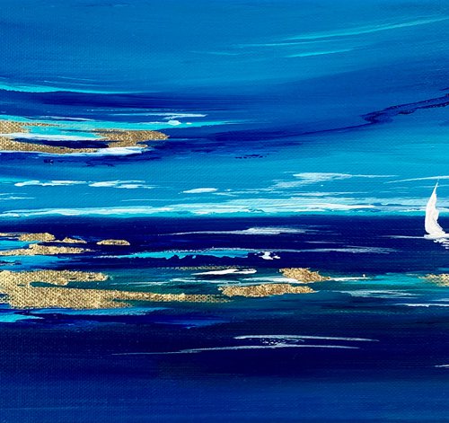 Moody Blue Series Nr 1 seascape on glodleaf by Marja Brown
