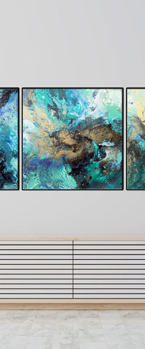 Abstract large triptych by Areti Ampi
