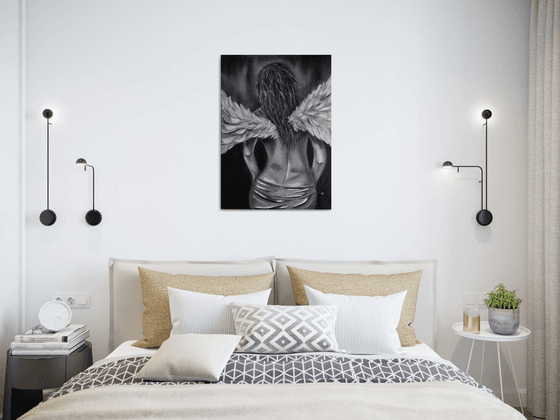 Lonely Angel, original nude erotic oil painting gift idea, art for home