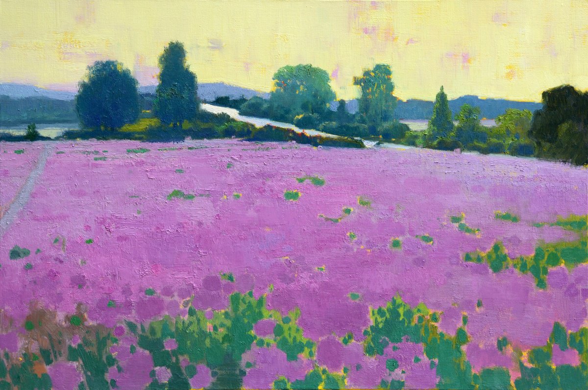 Impressionistic Landscape Oil Painting By Jianzhe Chon, 35 X 24, Landscape:floral Land 148, Original Artwork
