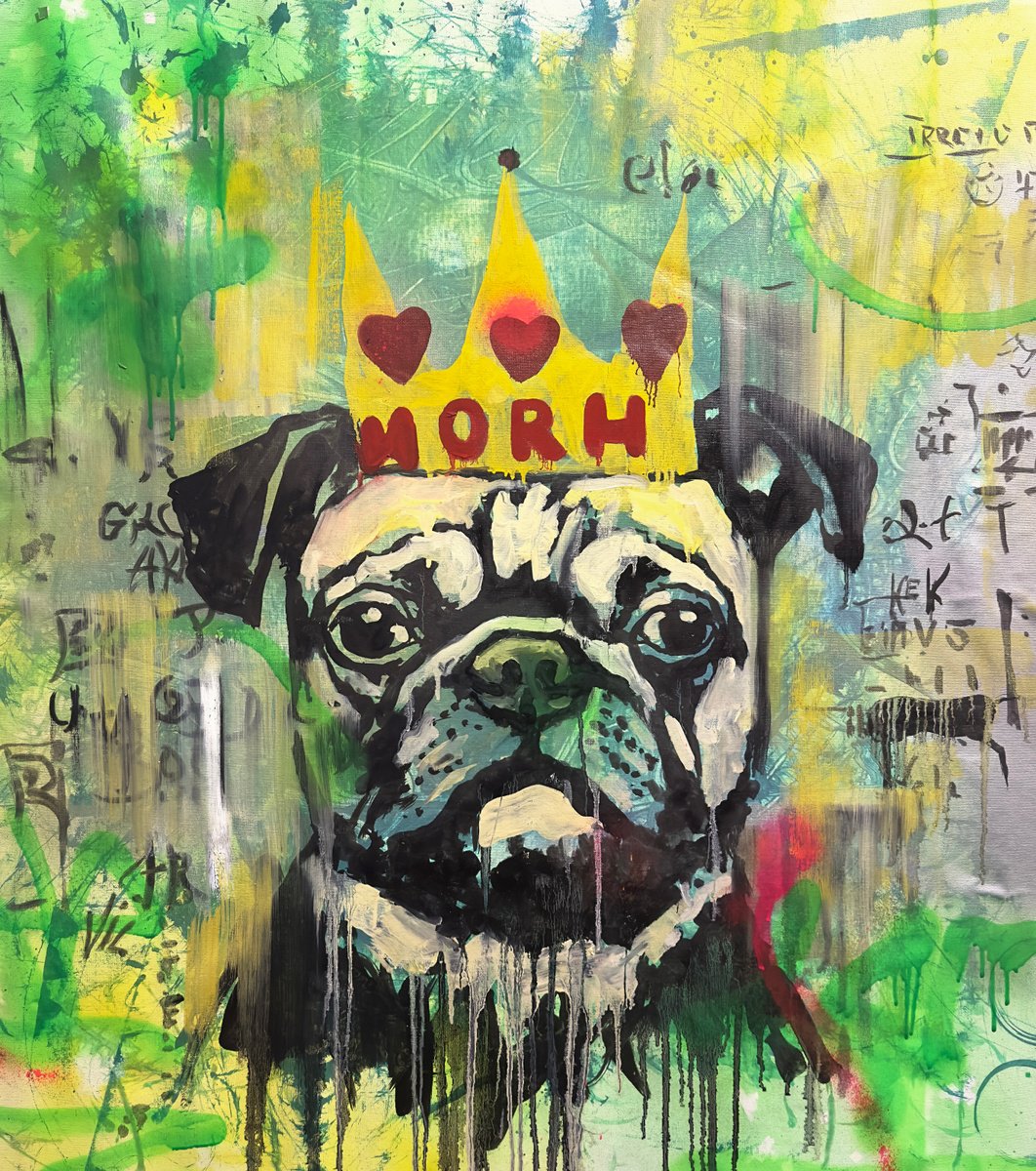 Urban And Pop Acrylic Painting , Noise Of The Streets: Pug By Anatoliy Menkiv, 30 X 34, Artwork For Sale On Artfinder