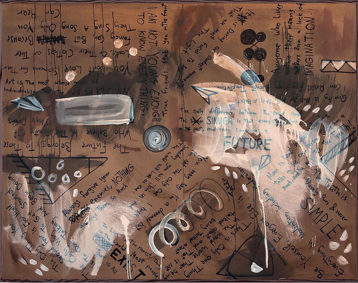 Abstract Acrylic Painting By Omar Obaid, 60 X 48", Words Getting In My Way, Original Artwork