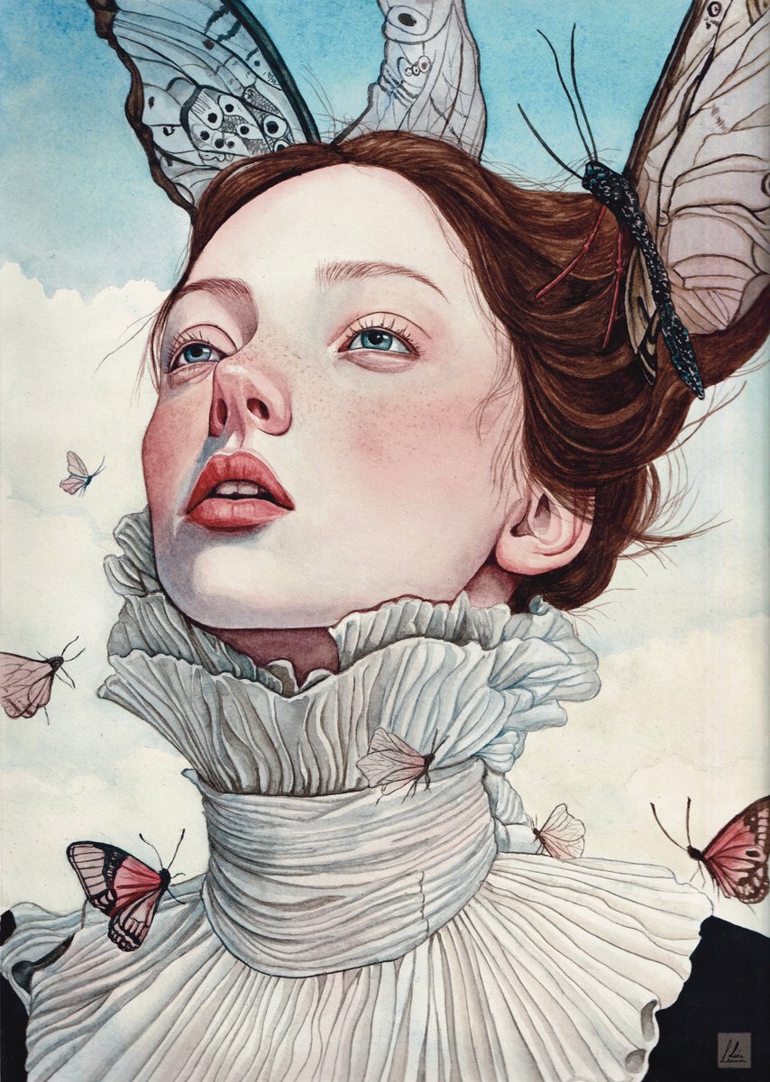 Surrealistic Portrait Watercolour By Lisa Lennon, 9 X 13", Life Is But A Dream, Original Artwork