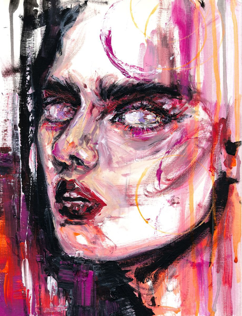 Expressive Portrait Acrylic Painting By Doriana Popa, 9 X 12, Hope, Original Artwork