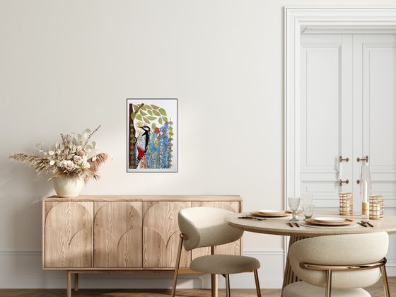 Woodpecker and Flowers