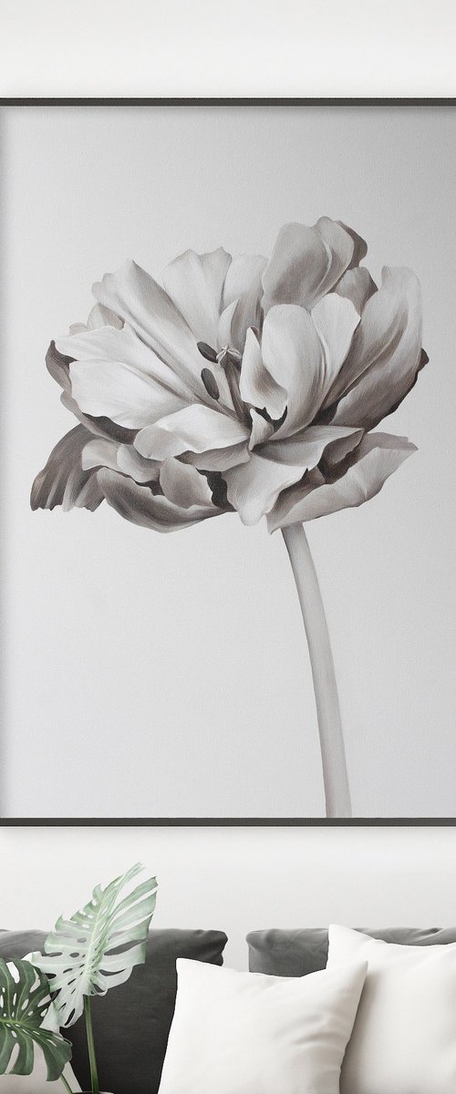 "Tulip" Black white oil flower by Olha