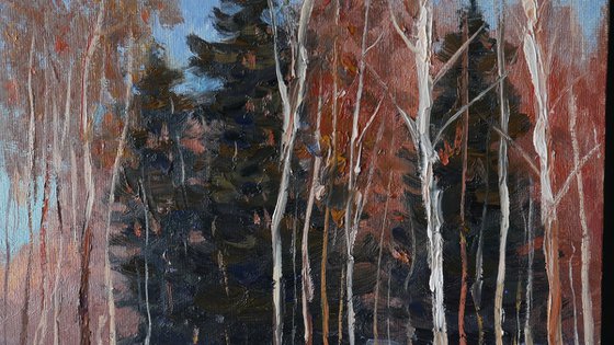 The Forest Brook - original sunny landscape, winter painting