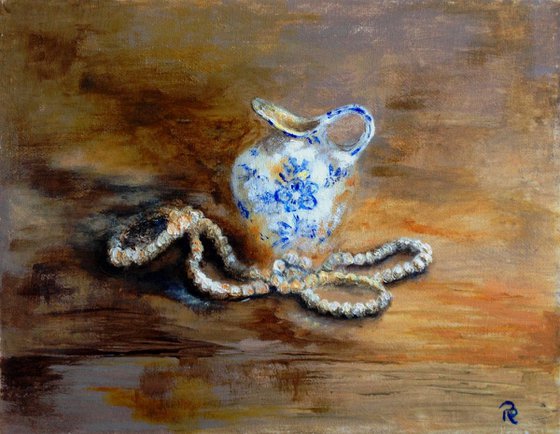 Small Jug with Pearls   Impressionist Still Life  Framed