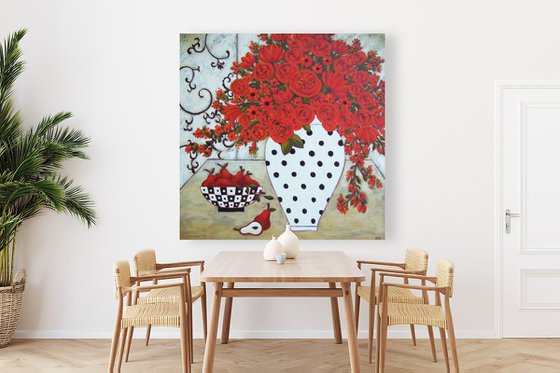 Pears & Red Blooms