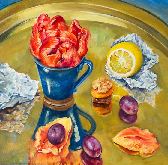 Still life on a golden tray