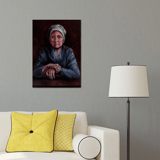 Old Woman - 50 x 70cm Oil on Canvas Portrait Painting