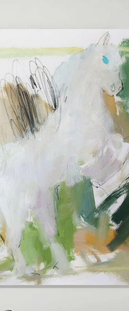 Oil Painting White Horse Pegasus by Anna Shchapova
