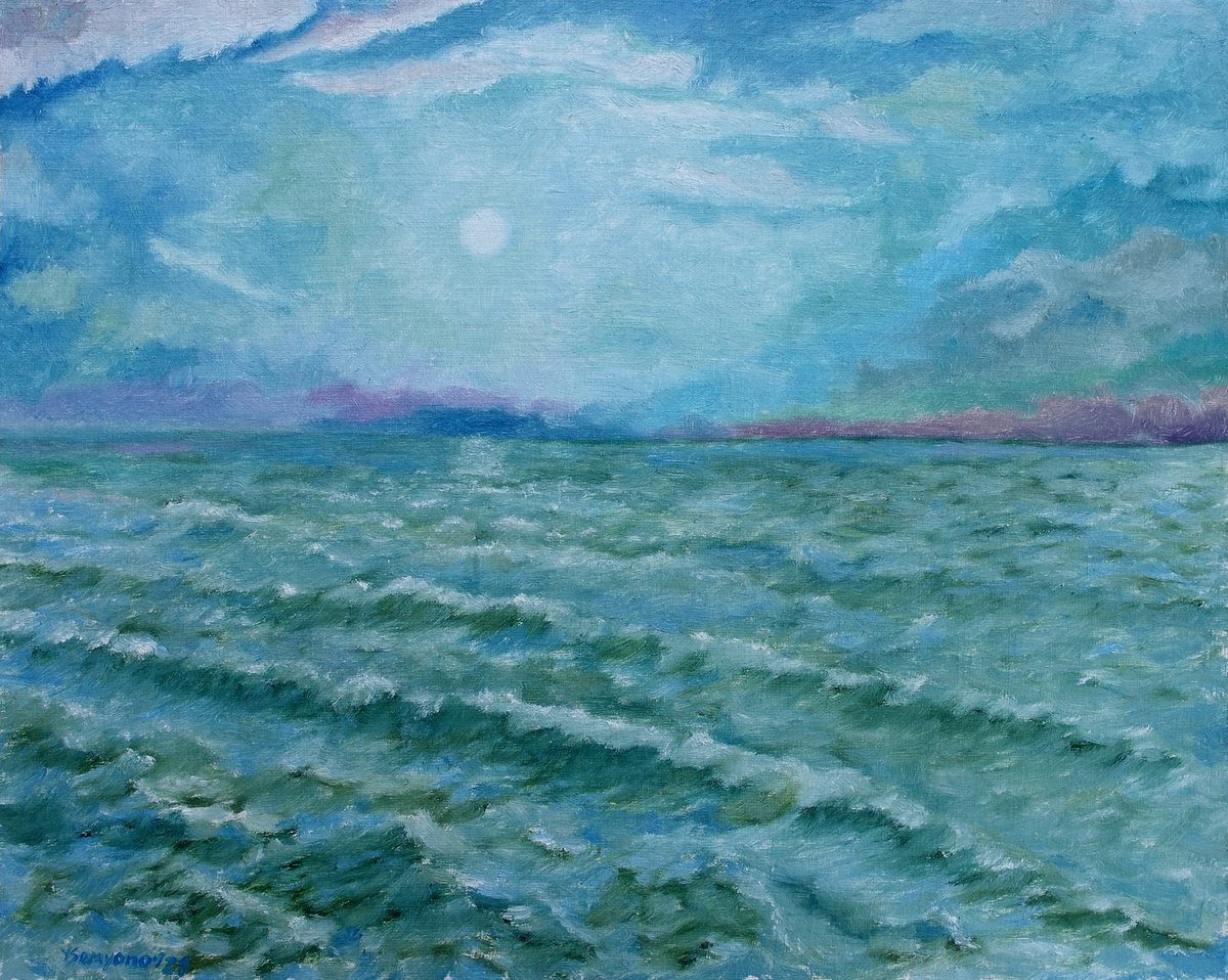 Impressionistic Landscape Oil Painting By Juri Semjonov, 20 X 16", Sea Stories - Seascape 2., Original Artwork