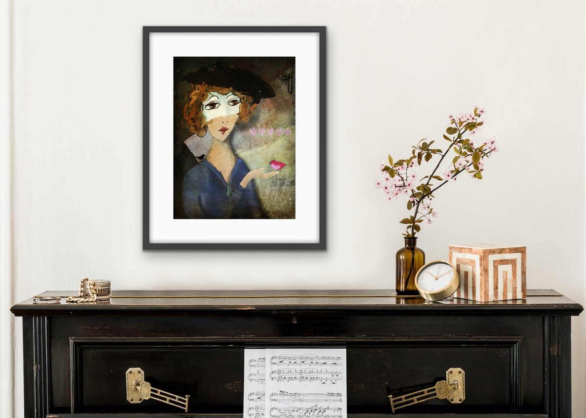 La dame aux oiseaux - Abstract artwork - Limited edition of 10 by Chantal Proulx