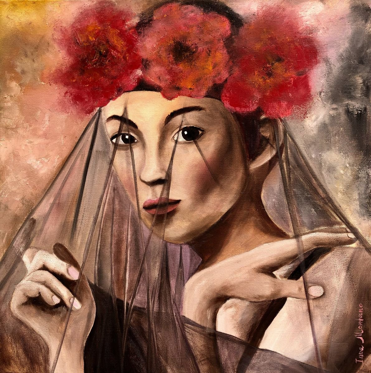 Expressive Portrait Oil Painting By Inna Montano, 20 X 20, Dream Of Love, Original Artwork
