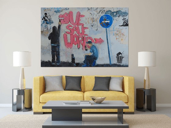 XXXL Large Painting - "Love save the world" - Graffiti - Street art - Bright painting - Urban - Street scene