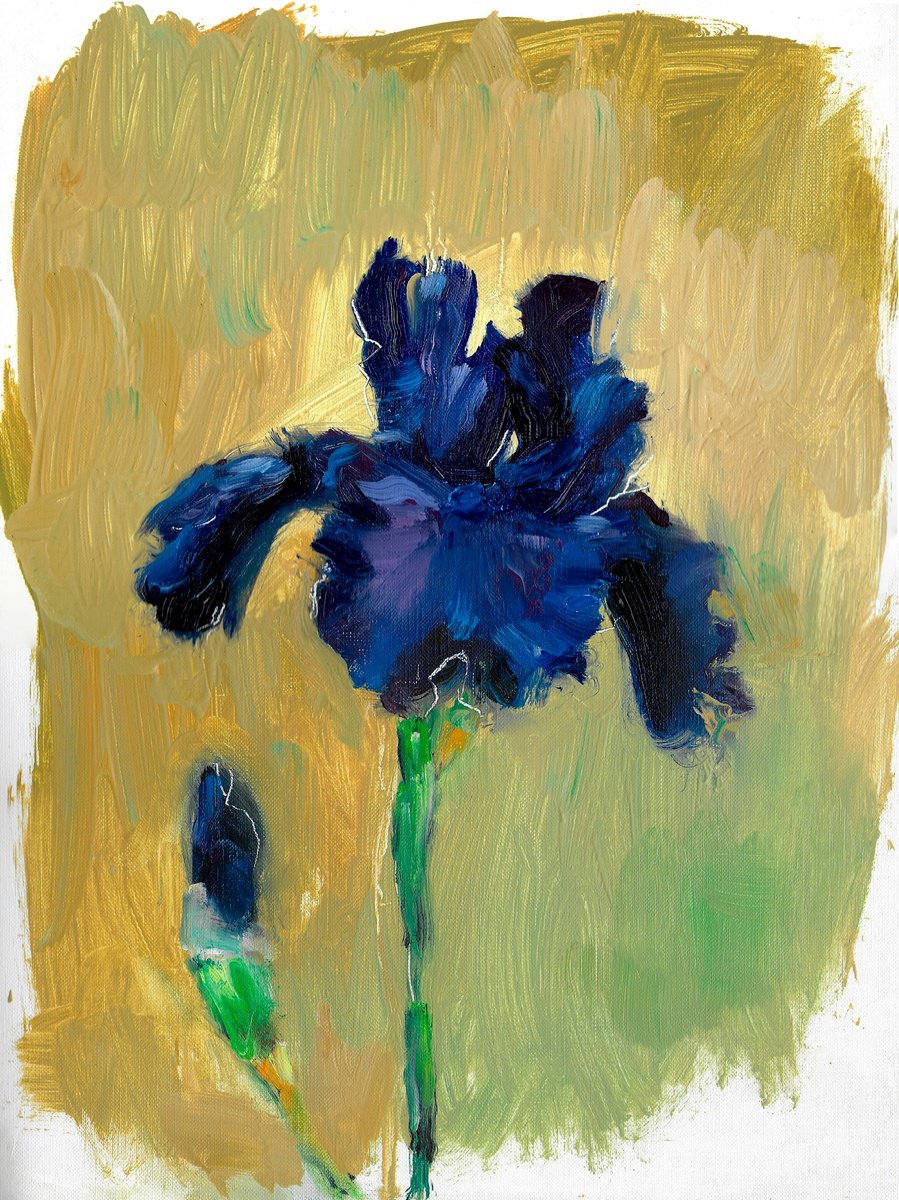 Oil Painting of Iris Flower on Fine Art Paper - Botanical Artwork - Original Floral Art by Anna Lubchik