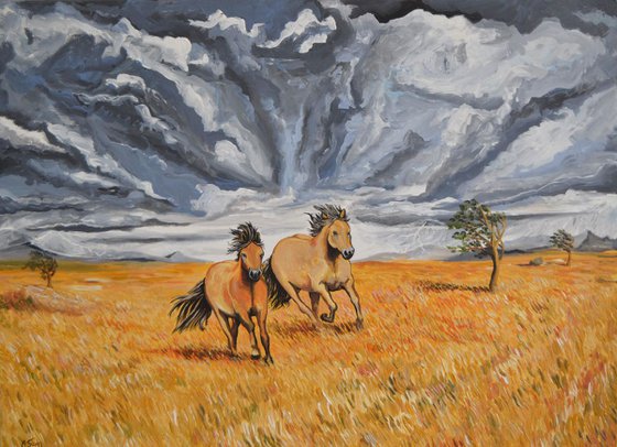 Norwegian Horses in the Storm