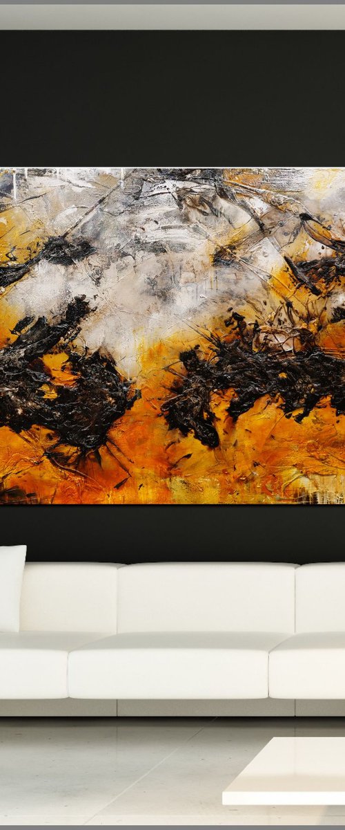 Grunged Sienna 270cm x 120cm Sienna Black Textured Abstract Art by Franko