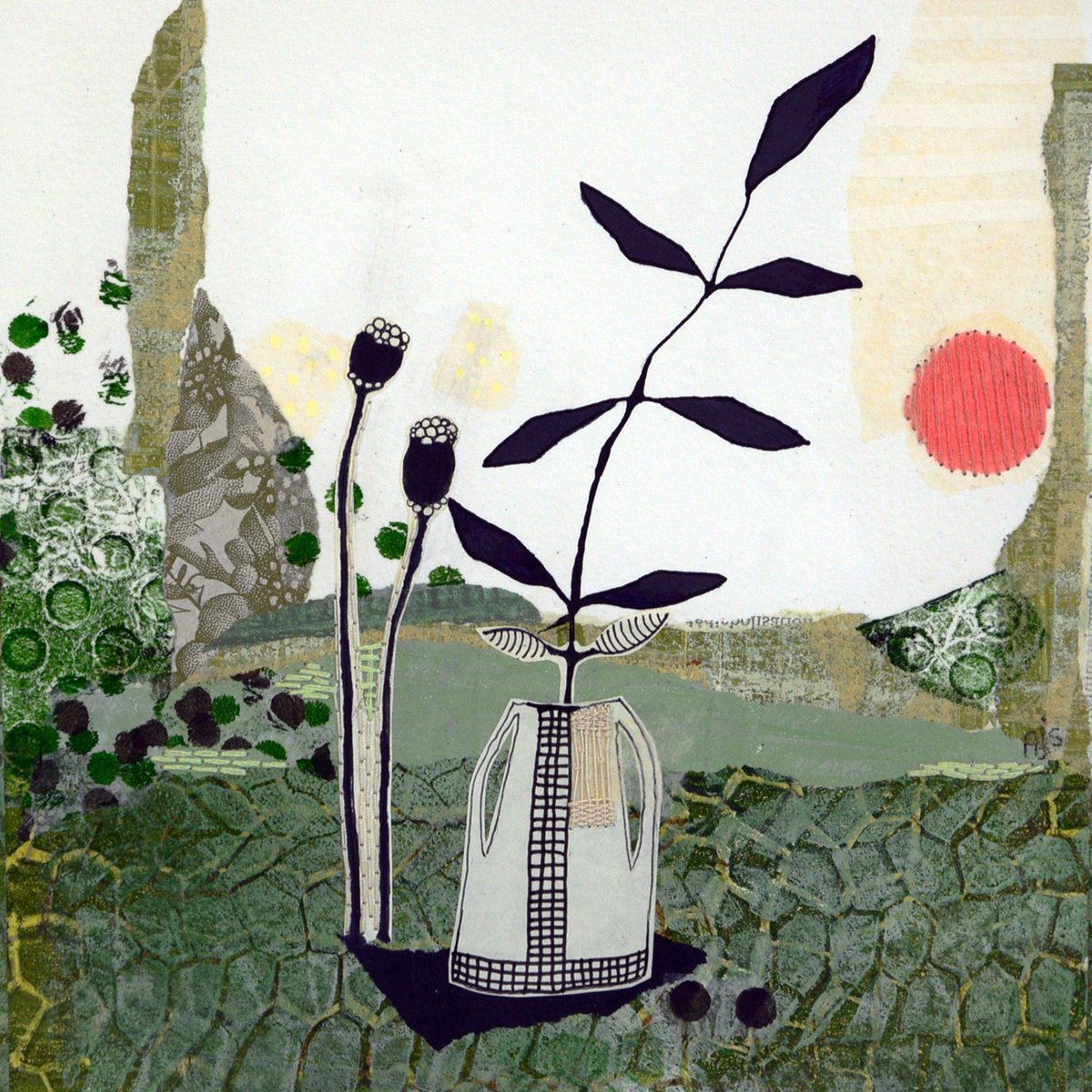 Surrealistic Botanical Collage By Armandine Js, 8 X 8, Paper Garden, Original Artwork