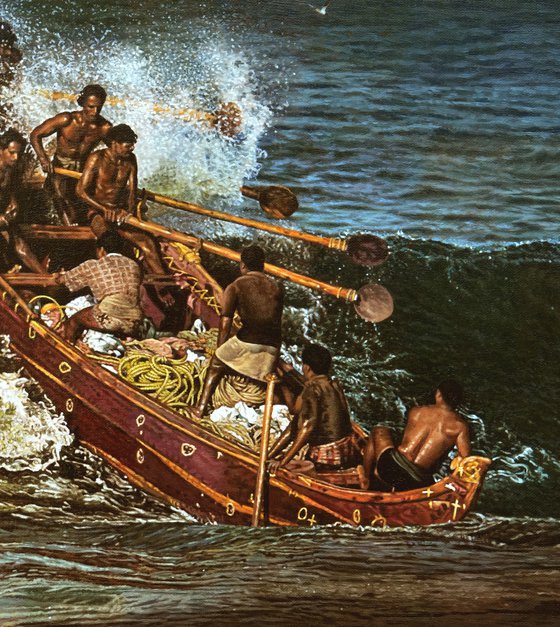 Fishermen and wave