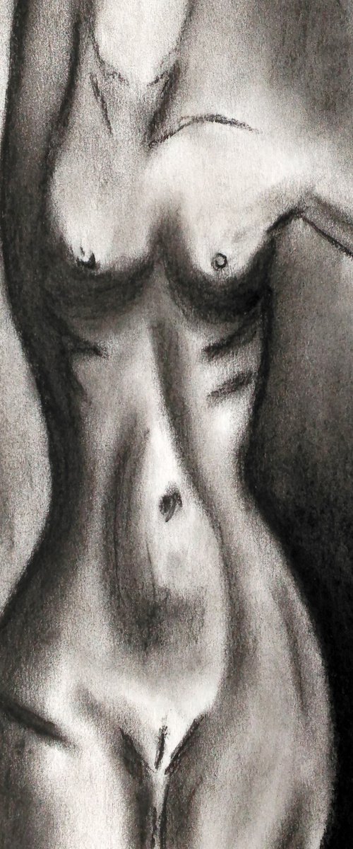 Sketch woman nude 3 charcoal drawing black monochrome artwork by Halyna Kirichenko