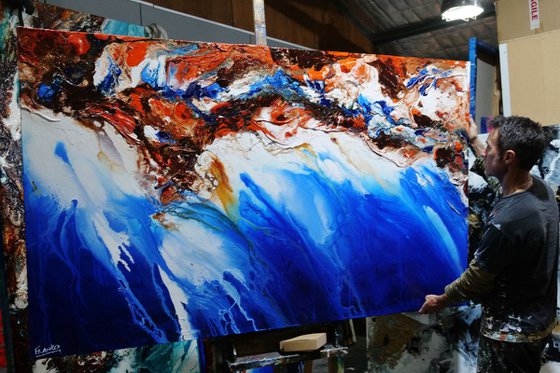 Rusted Oxide Coast 200cm x 120cm Blue Orange Textured Abstract Art