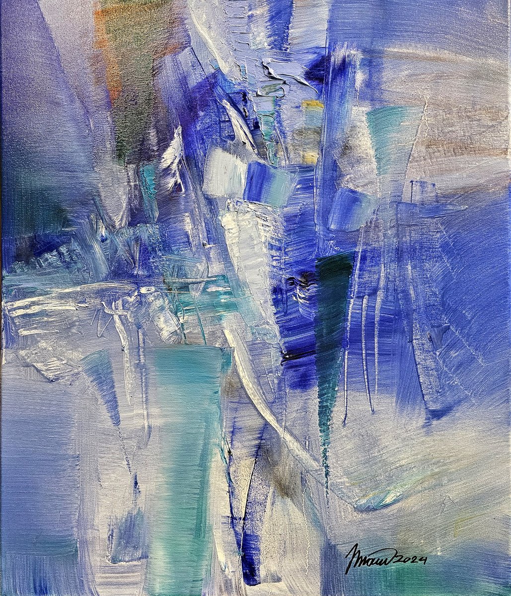 Abstract Oil Painting By Taidakov Nikolai, 24 X 28", Rhapsody In Blue, Original Artwork