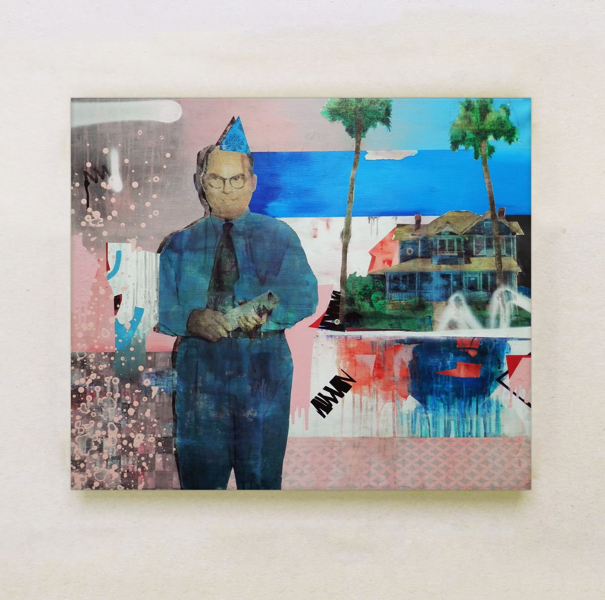 Urban And Pop Portrait Acrylic Painting By Milos Hronec, 35 X 31", New Great House, Original Artwork