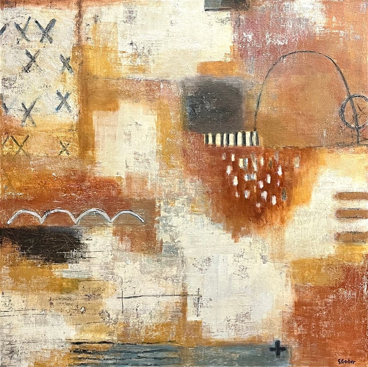 Abstract Acrylic Painting By Shellie Garber, 30 X 30", Canyon Trail, Original Artwork