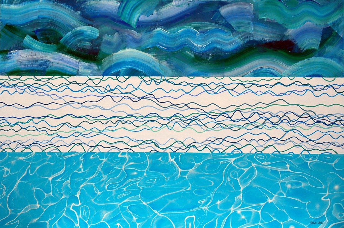 Impressionistic Landscape Acrylic Painting By Steve White, 47 X 31", Sea Threeways, Original Artwork