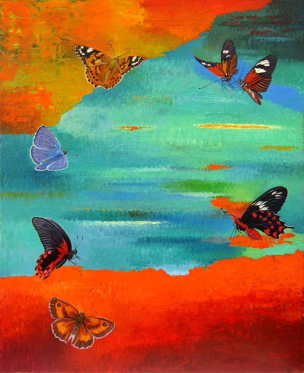 Abstract Animal Oil Painting By Rebecca Coleman, 22 X 26", Chaos To Complexity, Original Artwork