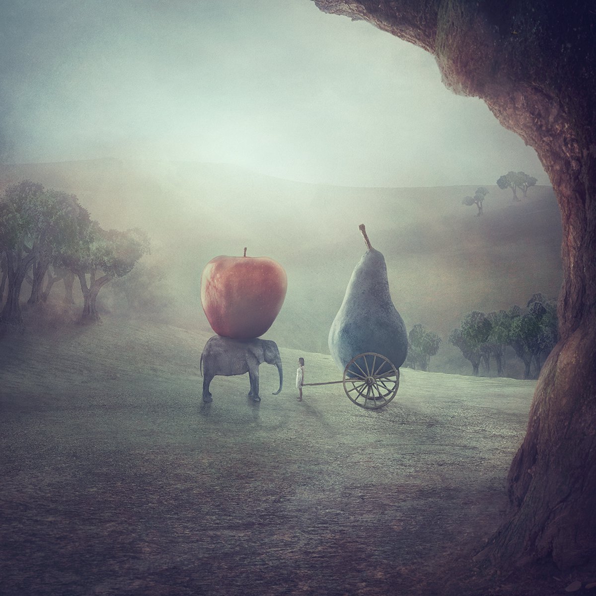 Surrealistic Portrait Photograph By Nikolina Petolas, 33 X 33", Dreaming Of Red, Original Artwork