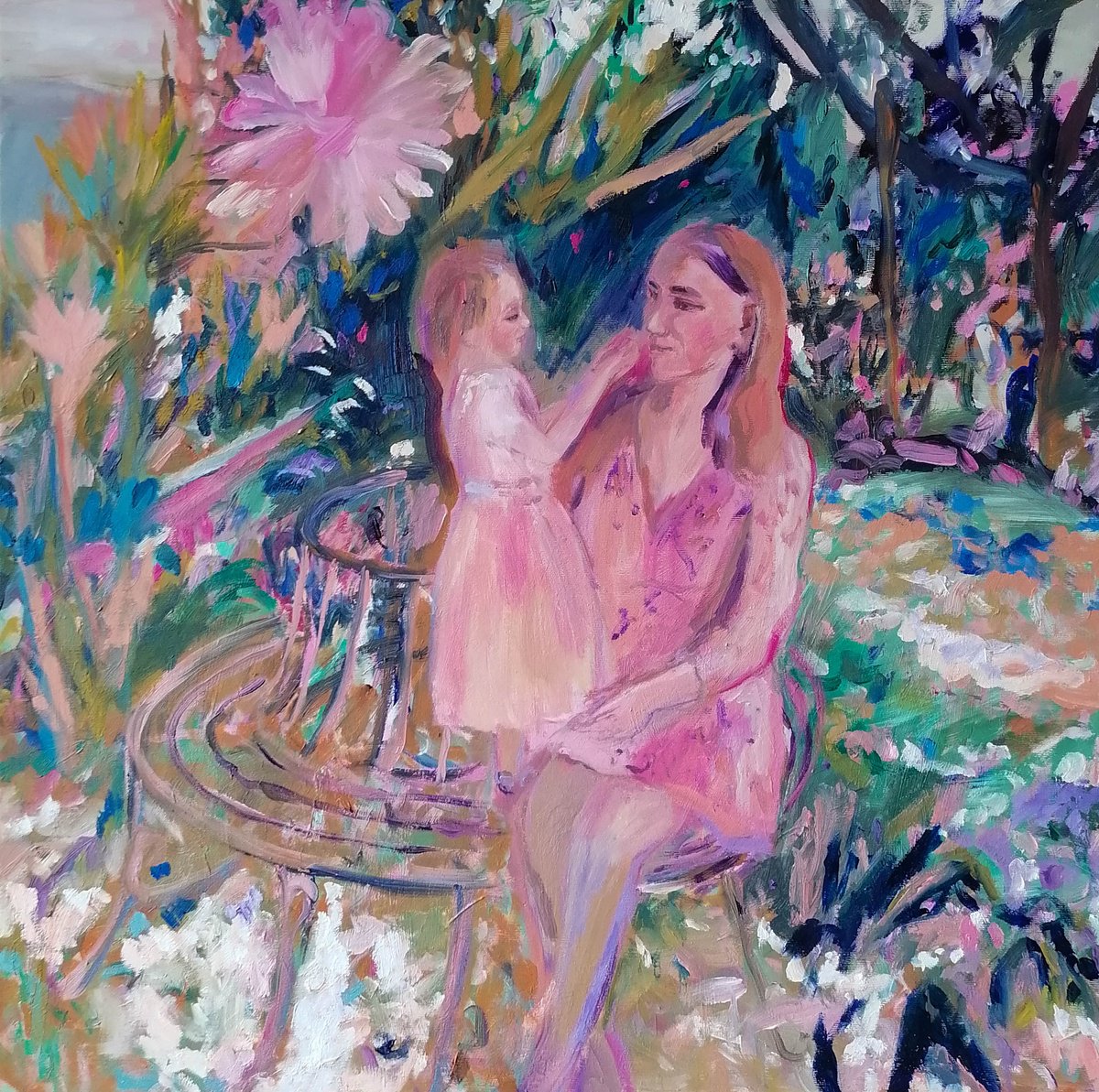 Expressive Portrait Oil Painting By Zuzana Petrakova, 28 X 28", Fragrance Of Innocence, Original Artwork