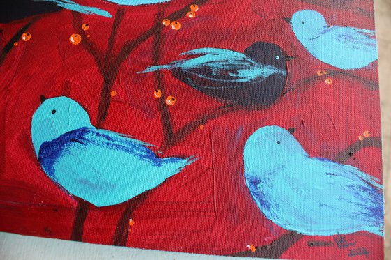 Blue Birds on a Tree painting