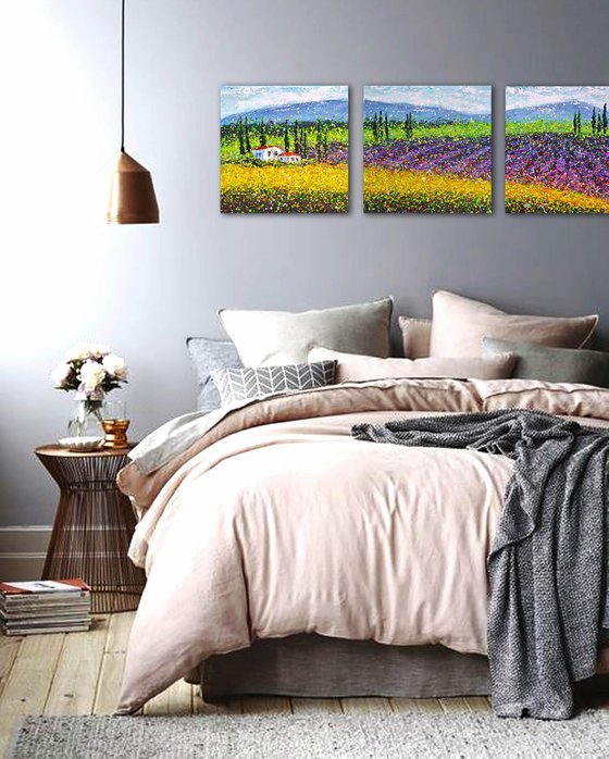 Large landscape painting Panoramic landscape Mountain abstract painting Wheat Fields
