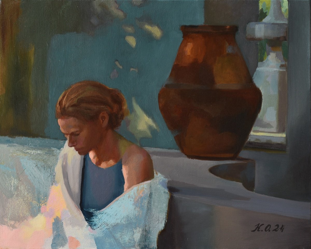 Impressionistic Portrait Oil Painting By Katsiaryna Ozdemir, 20 X 16", Summer Evening, Original Artwork