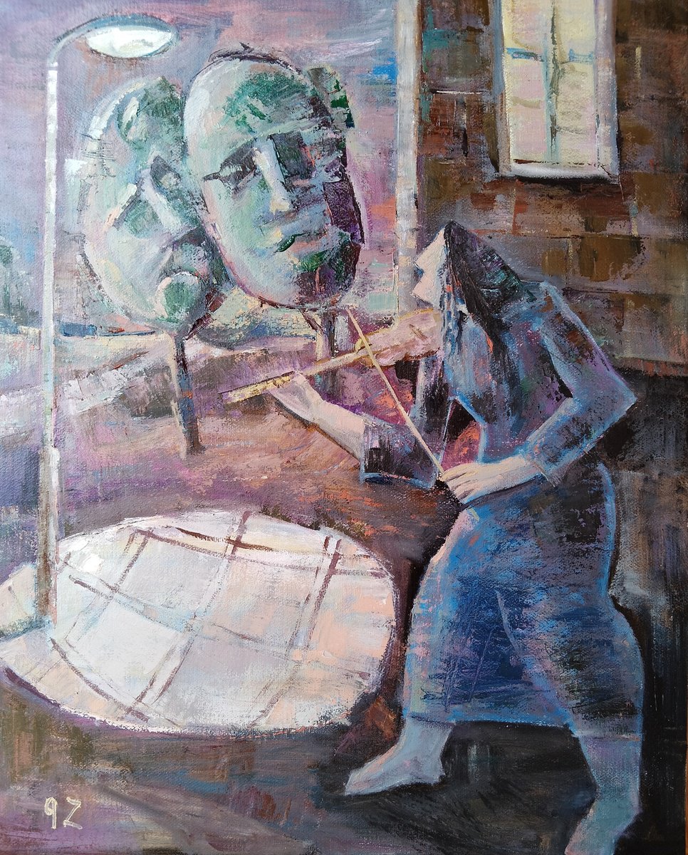 Expressive Portrait Oil Painting By Gegham Hunanyan, 16 X 20, Last Attempt, Original Artwork