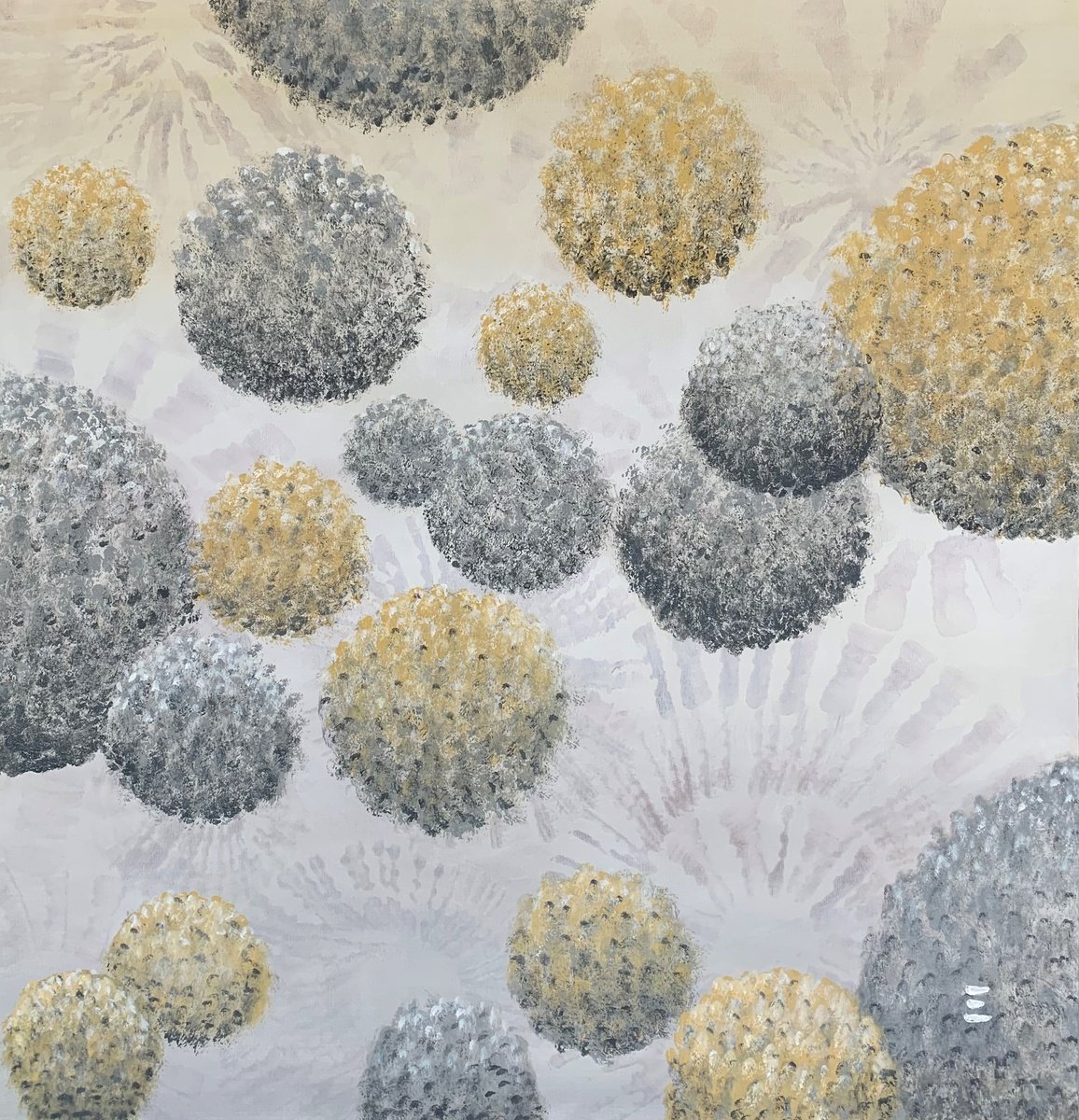 Impressionistic Abstract Acrylic Painting By Eliana Engler, 37 X 39, Ipi? Amarelo Ii, Original Artwork