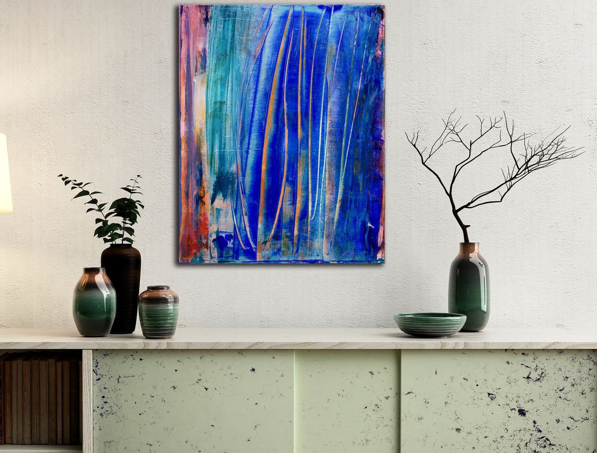 Abstract Acrylic Painting By Nestor Toro, 16 X 20", Blue Frequencies 1 By Nestor Toro, Original Artwork