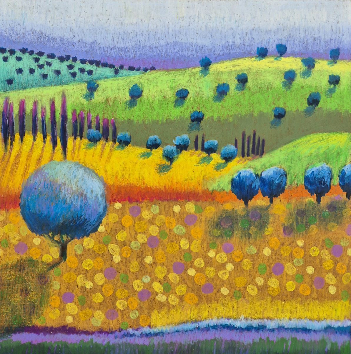 Impressionistic Landscape Painting By Gitti Gv, 15 X 15, The World Of Blue Trees, Original Artwork