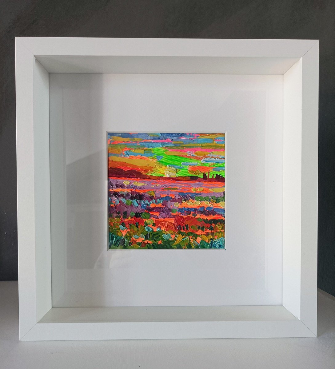 Expressive Landscape Oil Painting By Vanya Georgieva, 10 X 10", Violet Fields, Original Artwork