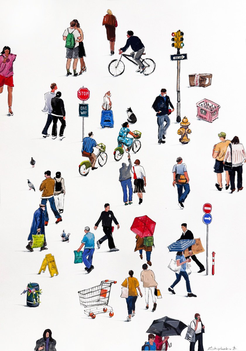 Illustrative Portrait Painting By Bogdan Shiptenko, 20 X 26, Life In Motion, Original Artwork