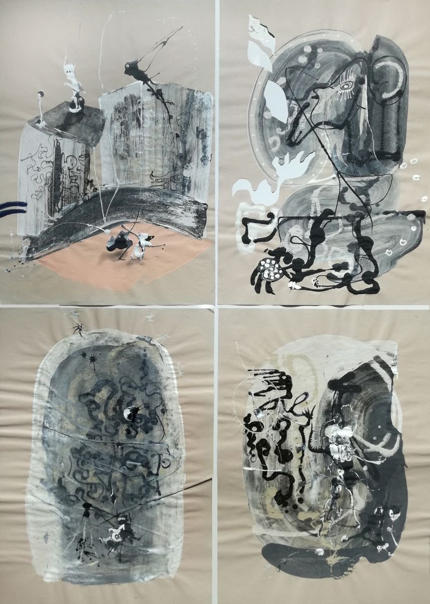 Surrealistic Animal Acrylic Painting By Stefano Mazzolini, 39 X 55", Qgcavegi, Original Artwork