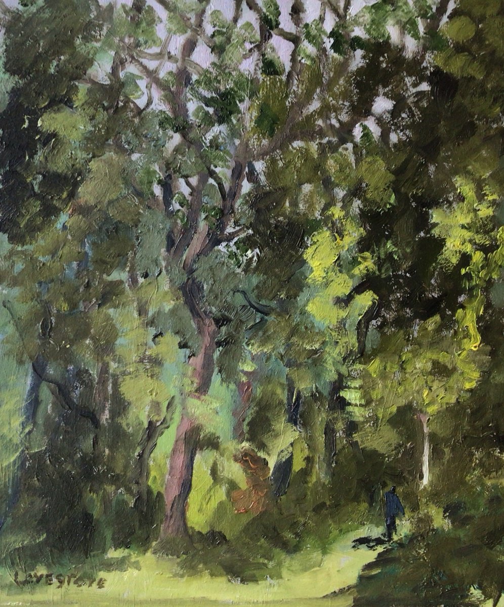 Impressionistic Landscape Oil Painting By Julian Lovegrove Art, 10 X 12", Trees On A Rainy Day, Original Artwork