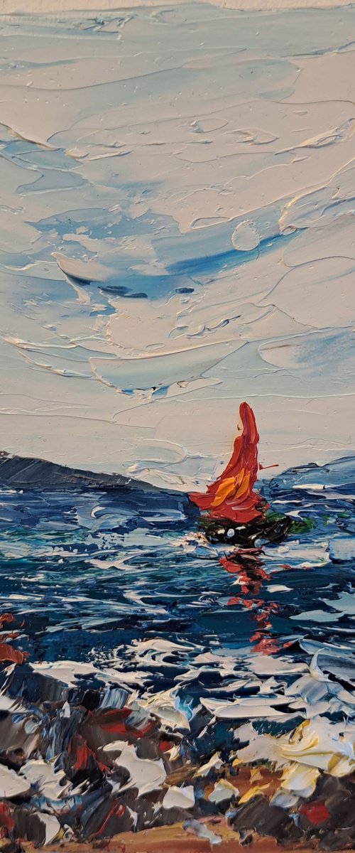 Seascape and red Yacht by Oksana Fedorova