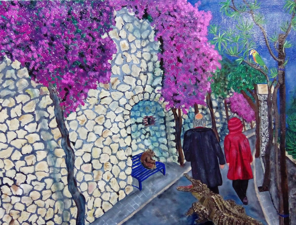 Impressionistic Landscape Oil Painting By Corinne Hamer, 32 X 24, Afternoon Stroll, Original Artwork