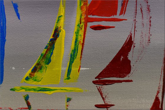 Small Race  acrylic abstract painting sailboat painting framed canvas wall art