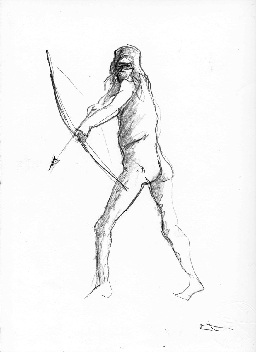 Expressive Portrait Charcoal Drawing By Lionel Le Jeune, 9 X 12", Native American, Original Artwork