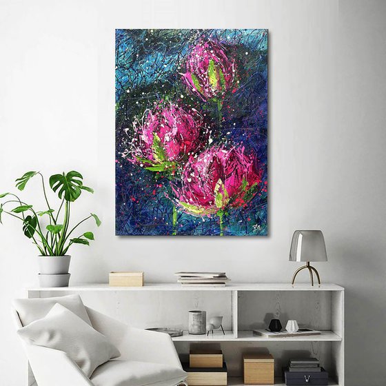 Abstract Peony Flowers Painting Colorful flowers Painting, Impressionist Painting, Floral Painting Modern abstract Large Art for Living Room